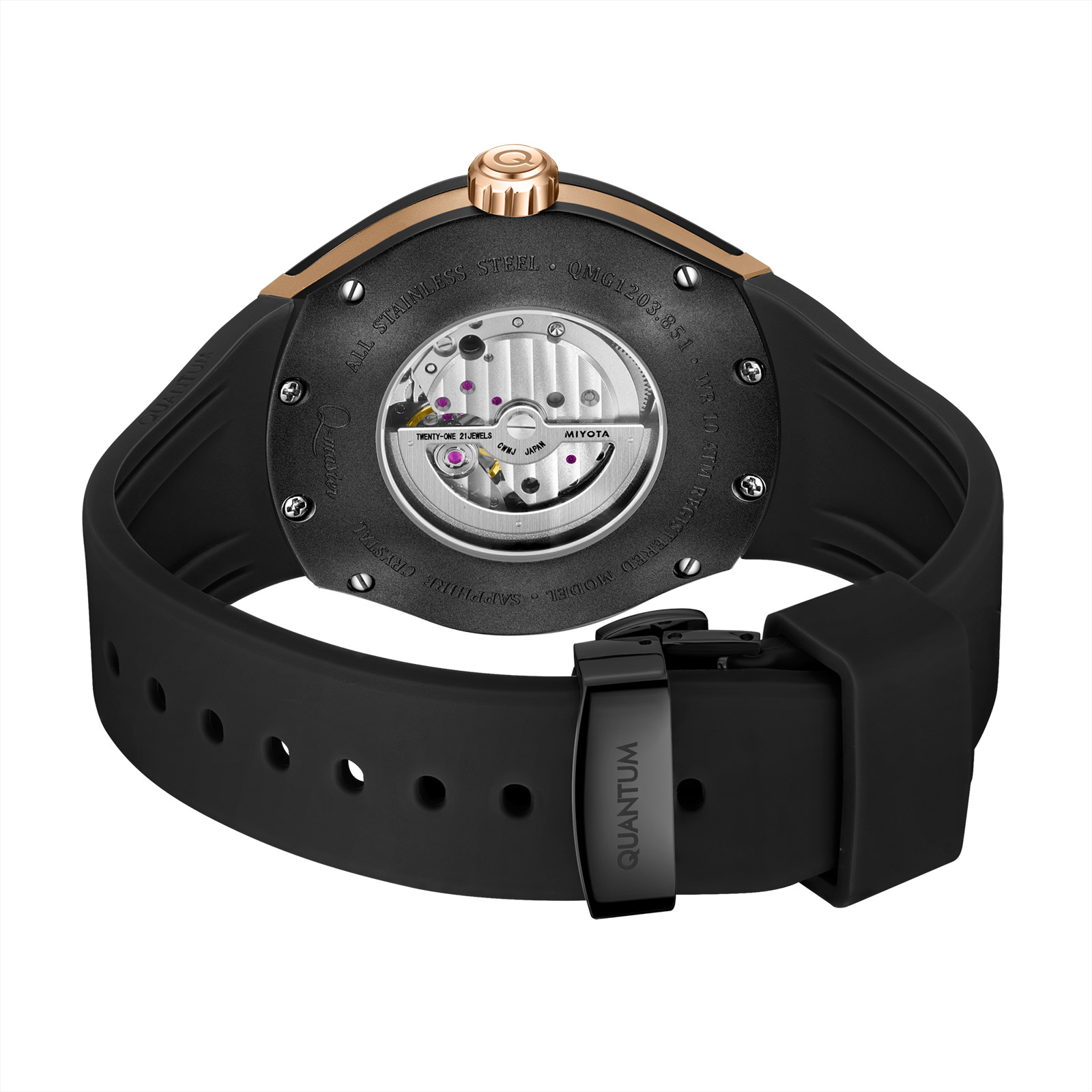 Quantum Automatic herr svart/stål, silikonband - QMG1203.851