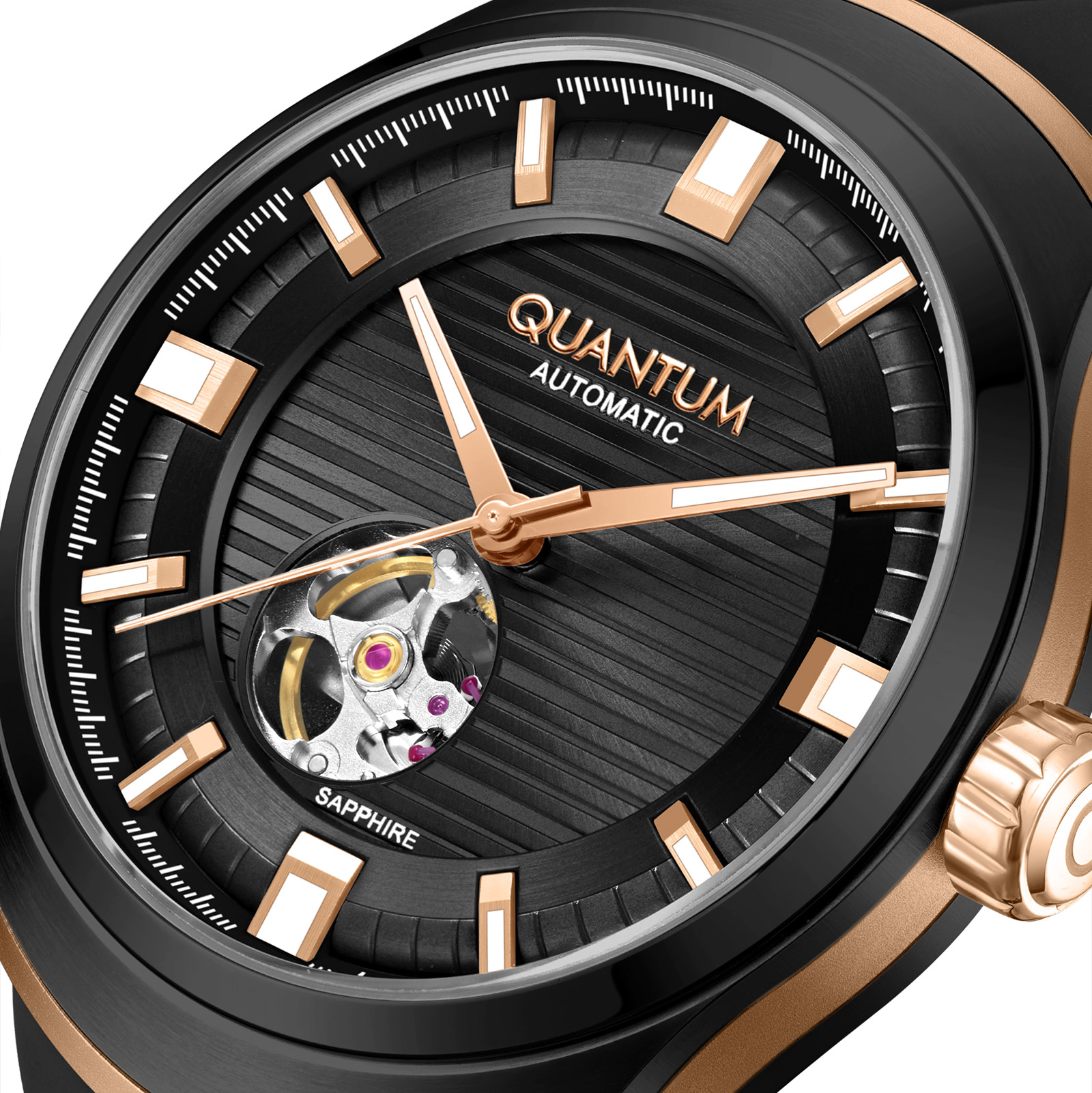 Quantum Automatic herr svart/stål, silikonband - QMG1203.851