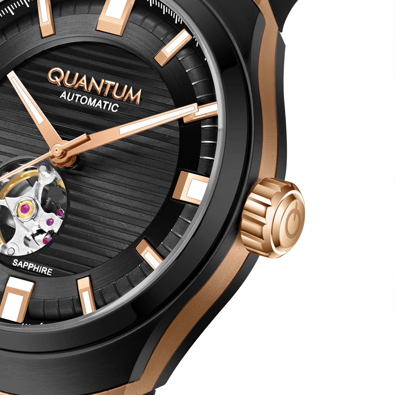 Quantum Automatic herr svart/stål, silikonband - QMG1203.851