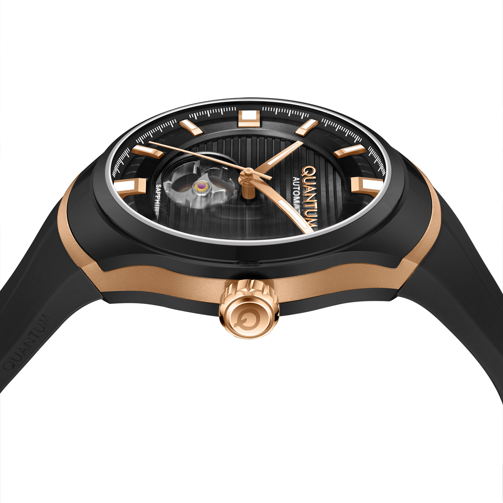 Quantum Automatic herr svart/stål, silikonband - QMG1203.851
