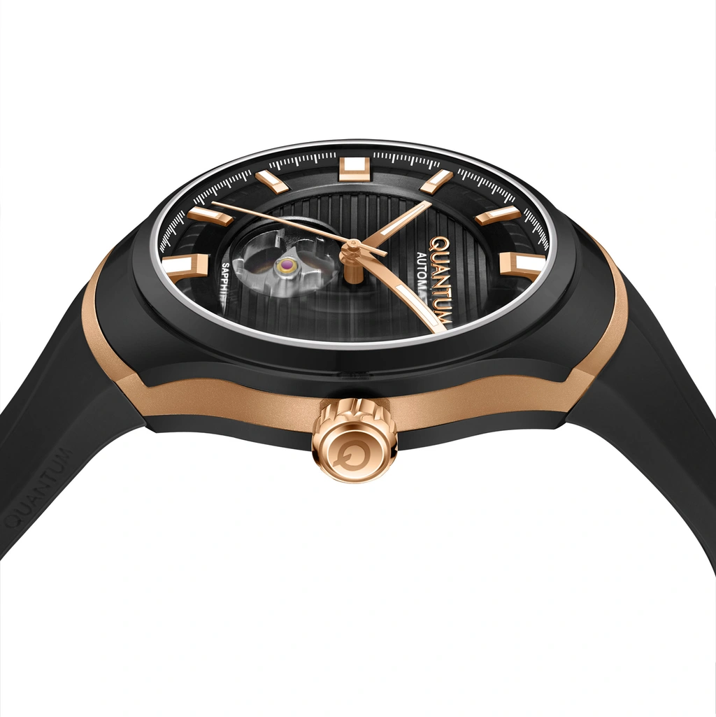 Quantum Automatic herr svart/stål, silikonband - QMG1203.851