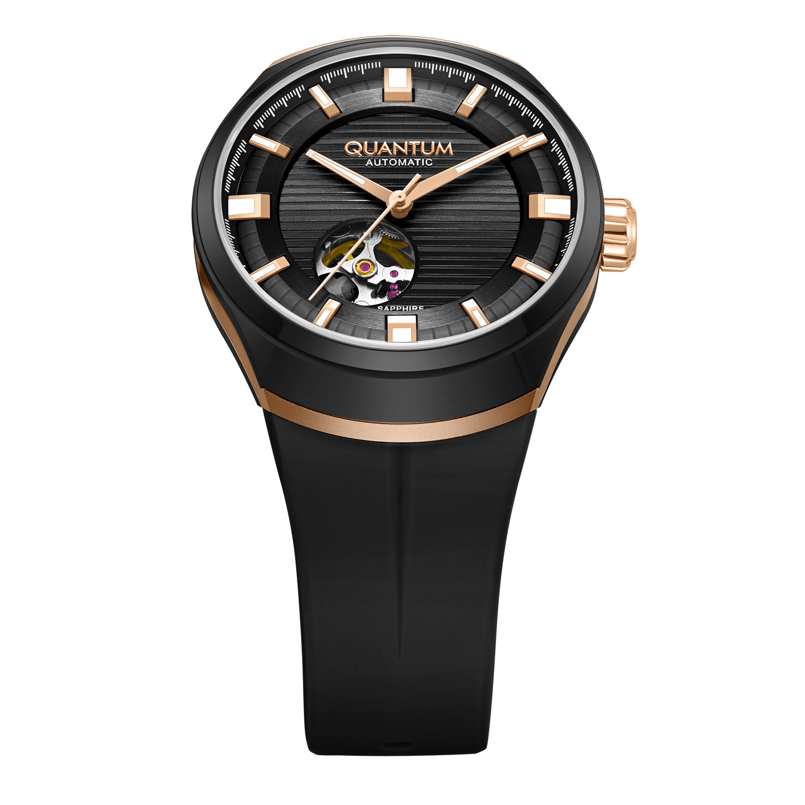 Quantum Automatic herr svart/stål, silikonband - QMG1203.851