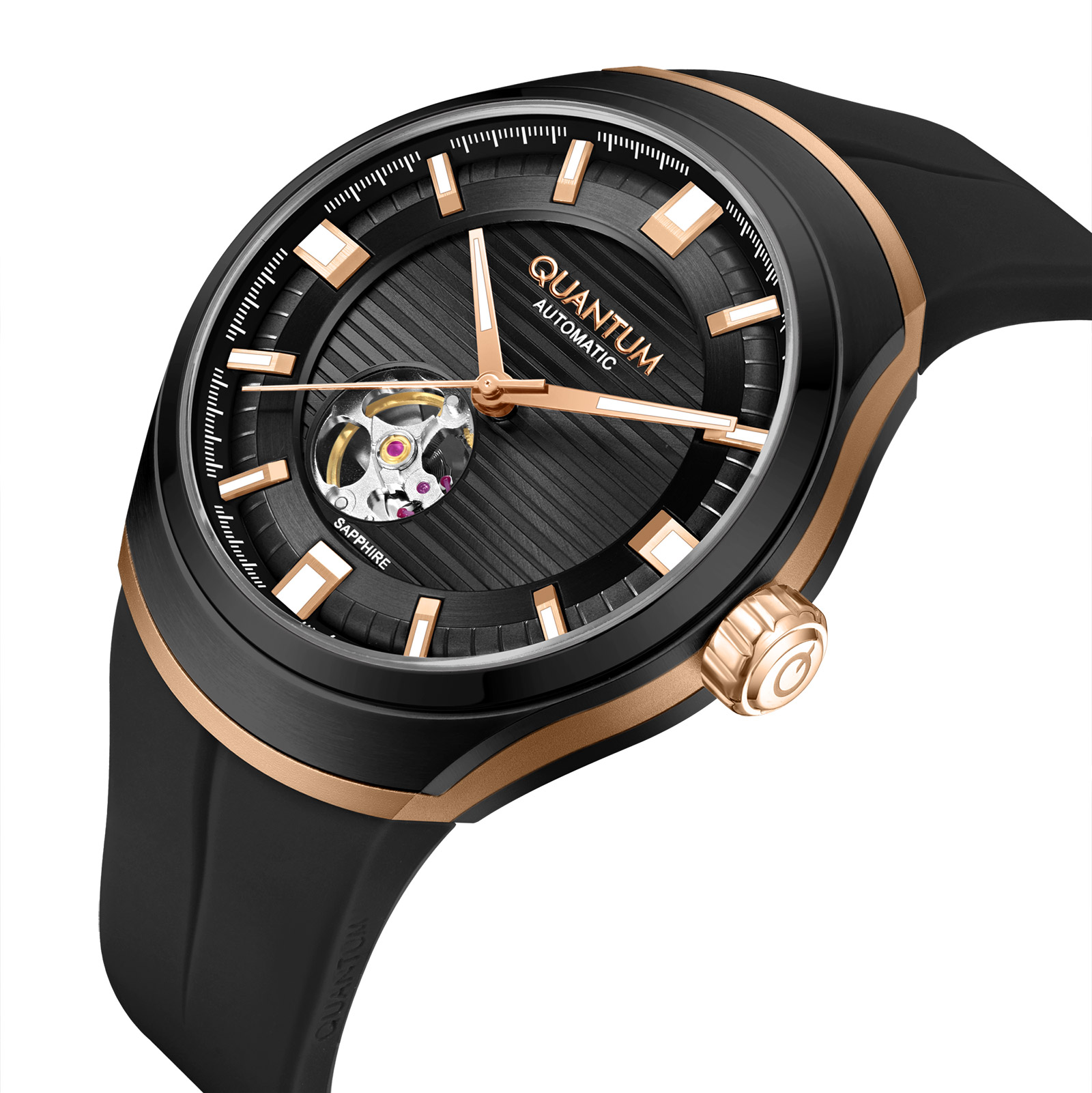 Quantum Automatic herr svart/stål, silikonband - QMG1203.851