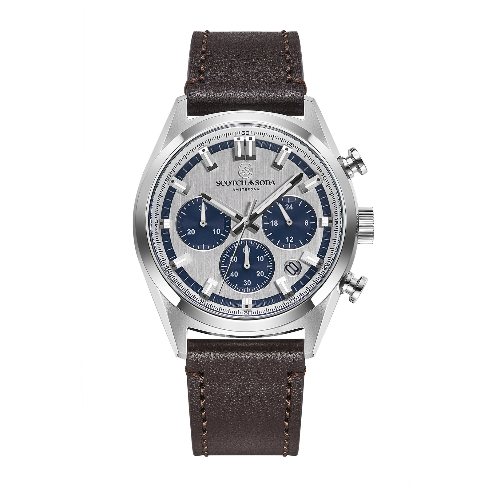 Scotch & Soda herr silver/stål, läderband - SSM.107C