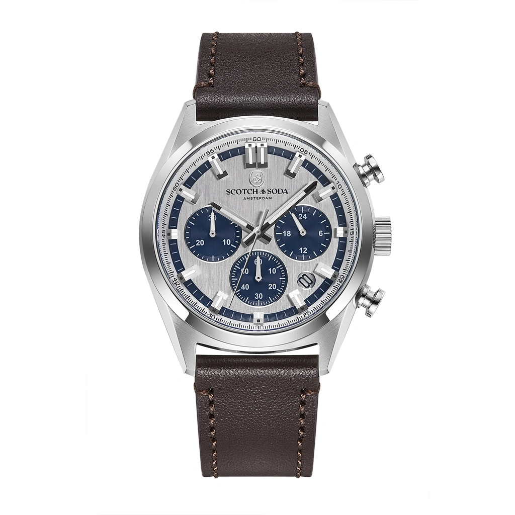 Scotch & Soda herr silver/stål, läderband - SSM.107C