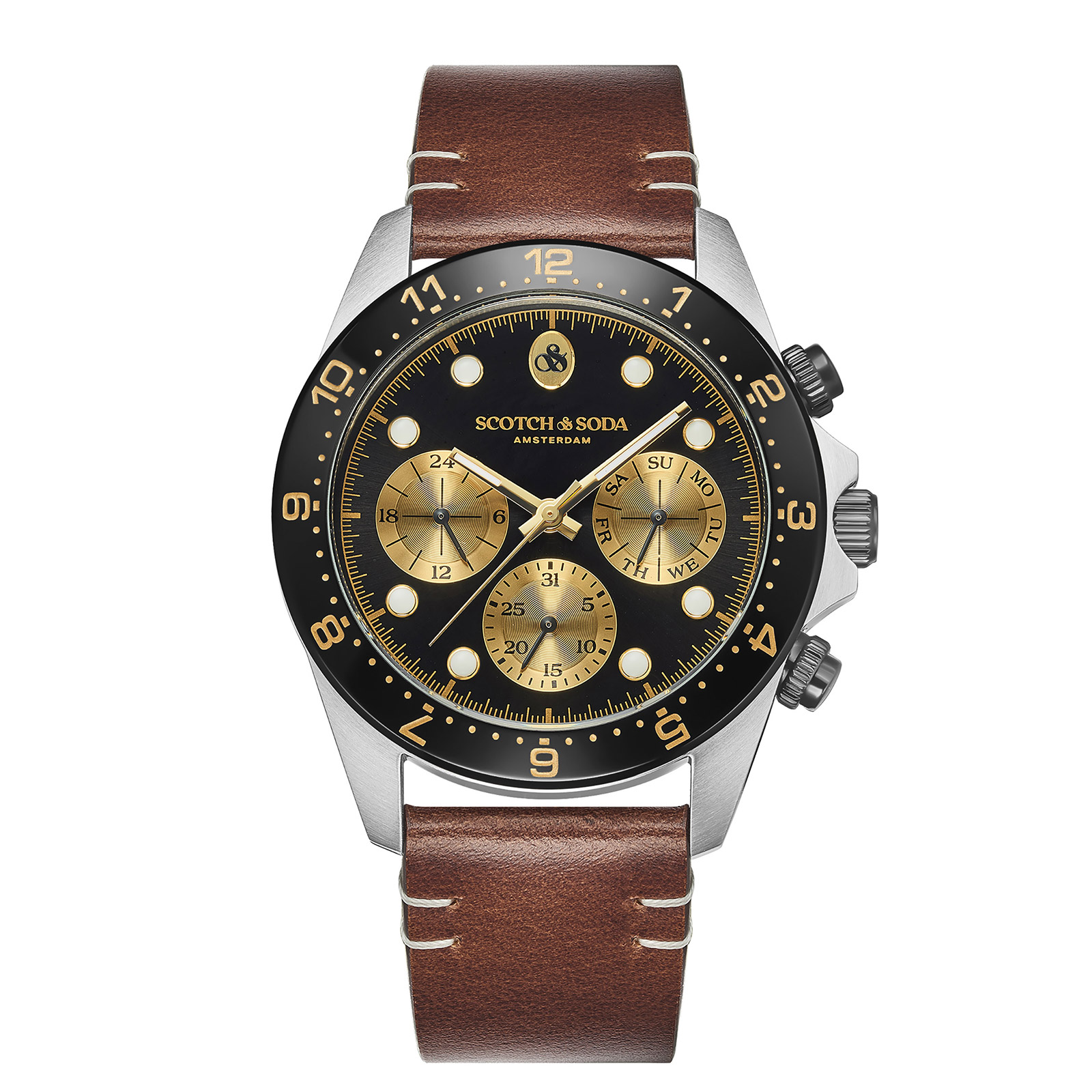 Scotch & Soda herr svart-guld/stål, läderband - SSM.141A