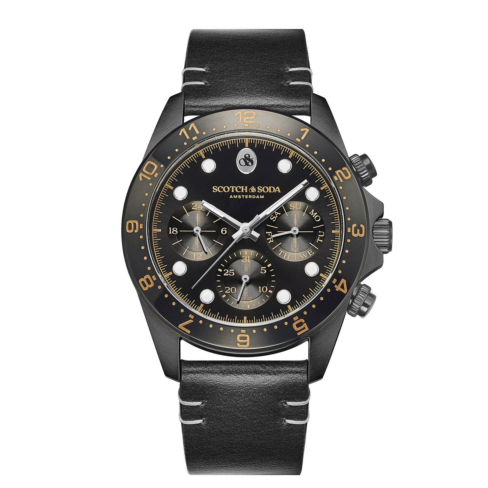 Scotch & Soda herr svart-guld/svart, läderband - SSM.141B