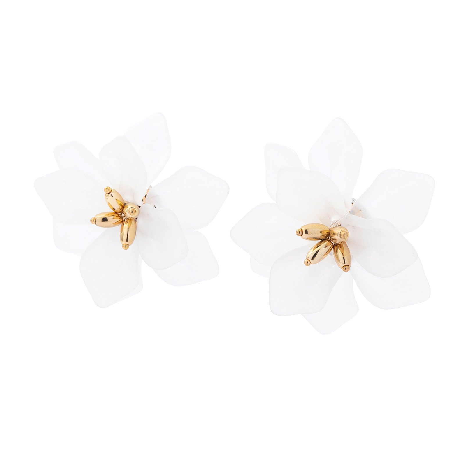 Örhängen, stora vita blommor med gulddetaljer - 5cm
