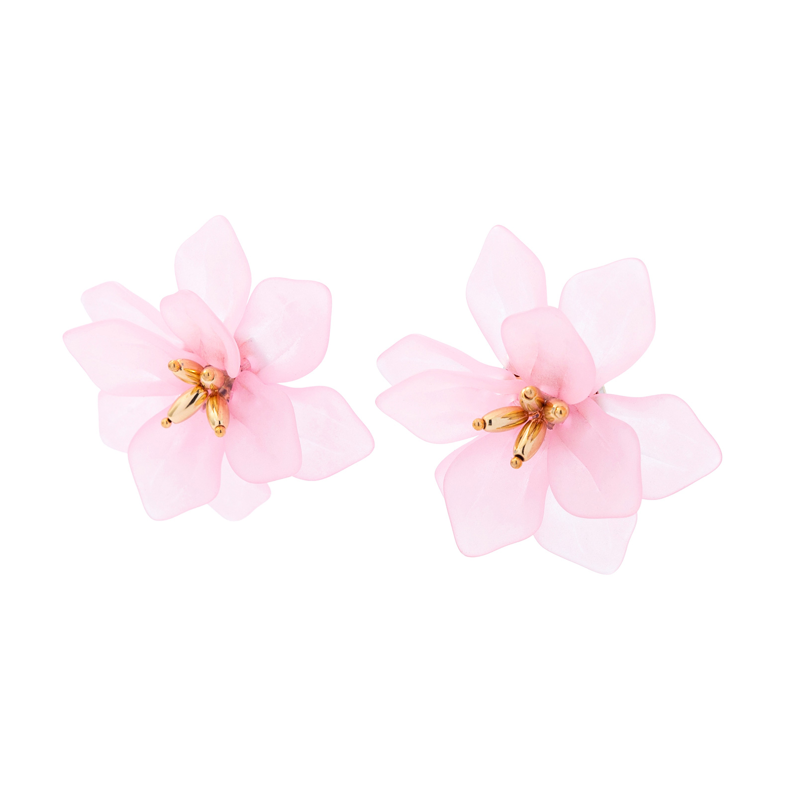 Örhängen, stora rosa blommor med gulddetaljer - 5cm
