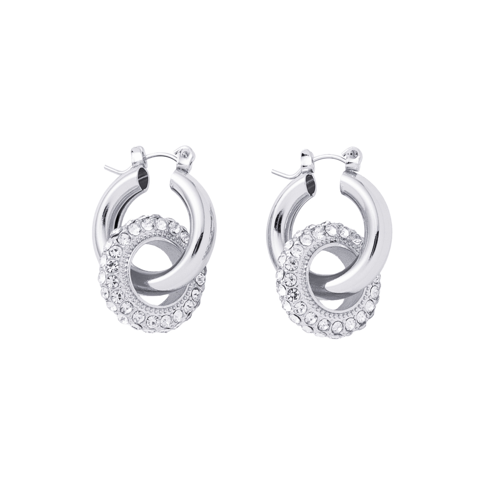 Silverfärgade örhängen, hängande cirklar med glasstenar - 3 cm