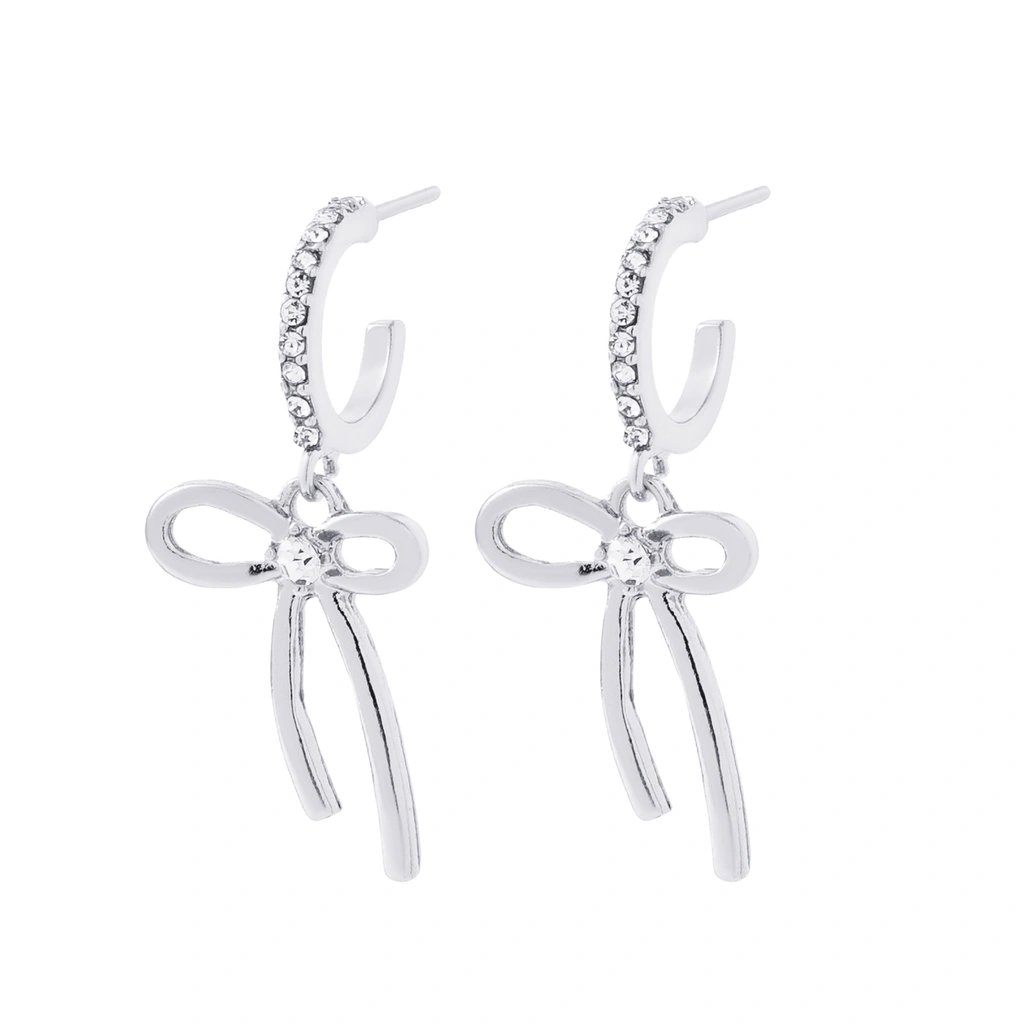 Silverfärgade örhängen, hängande rosett med glasstenar - 3,5 cm