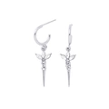 Silverfärgade örhängen, hängande blad och spik med glasstenar - 3cm