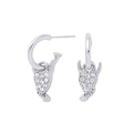 Silverfärgade örhängen, hängande hjärta med horn och glasstenar - 3 cm