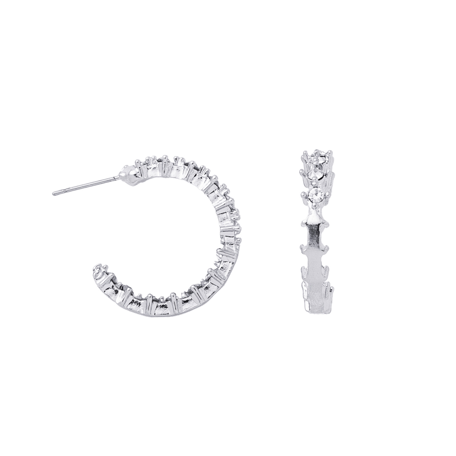Silverfärgade örhängen, hoops med klara glasstenar - 2cm