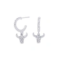 Silverfärgade örhängen, tjurskalle med glasstenar - 2cm