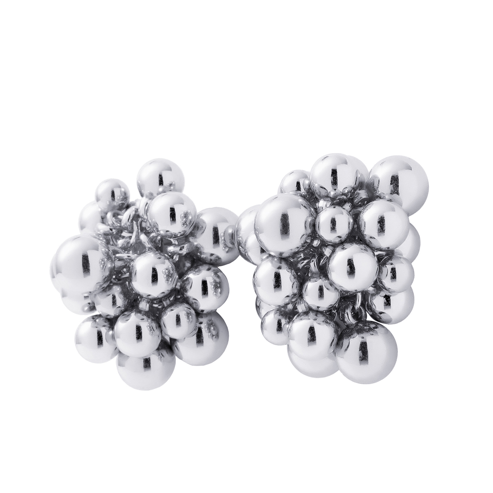 Silverfärgade örhängen, runda med sammansatta kulor - 4 cm