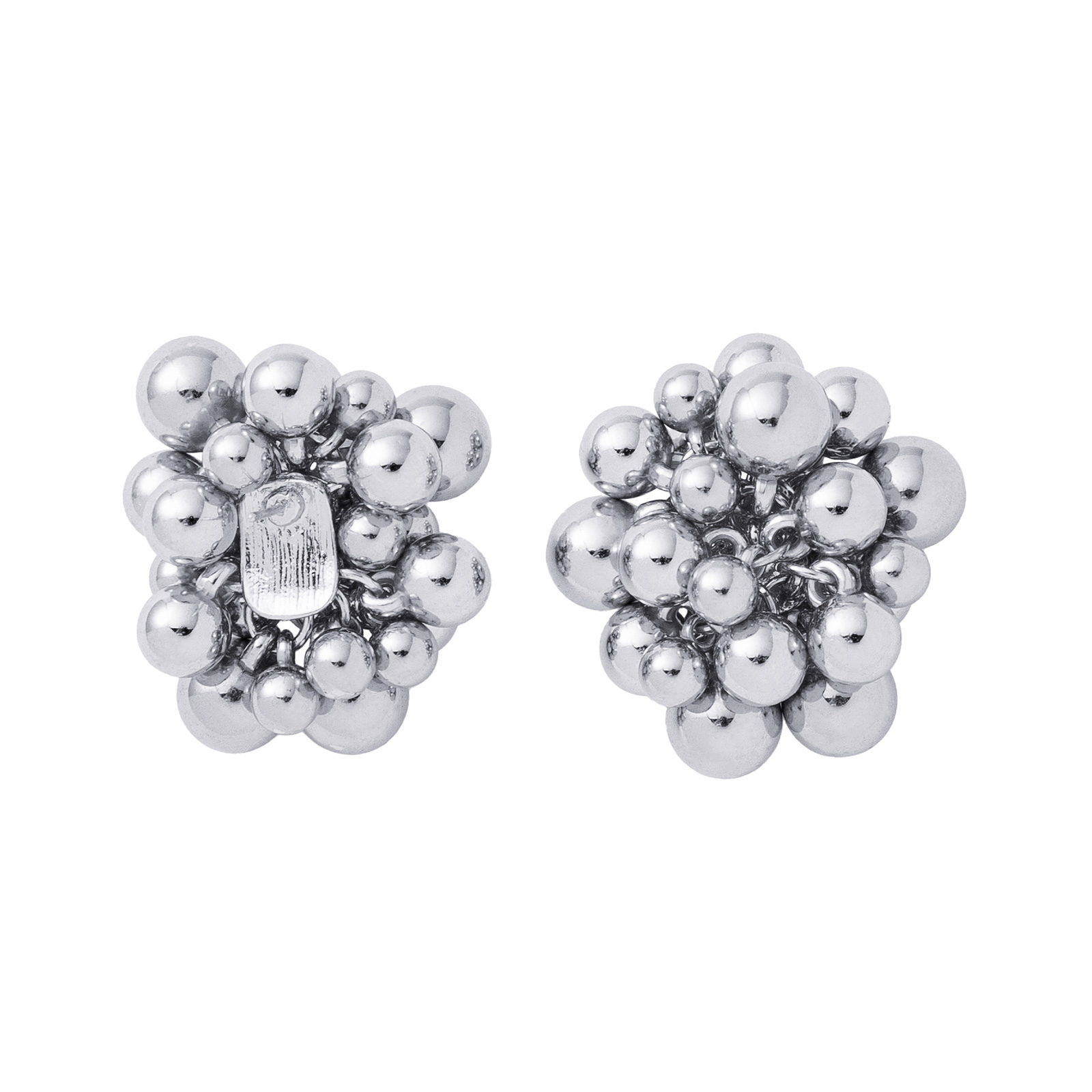 Silverfärgade örhängen, runda med sammansatta kulor - 4 cm