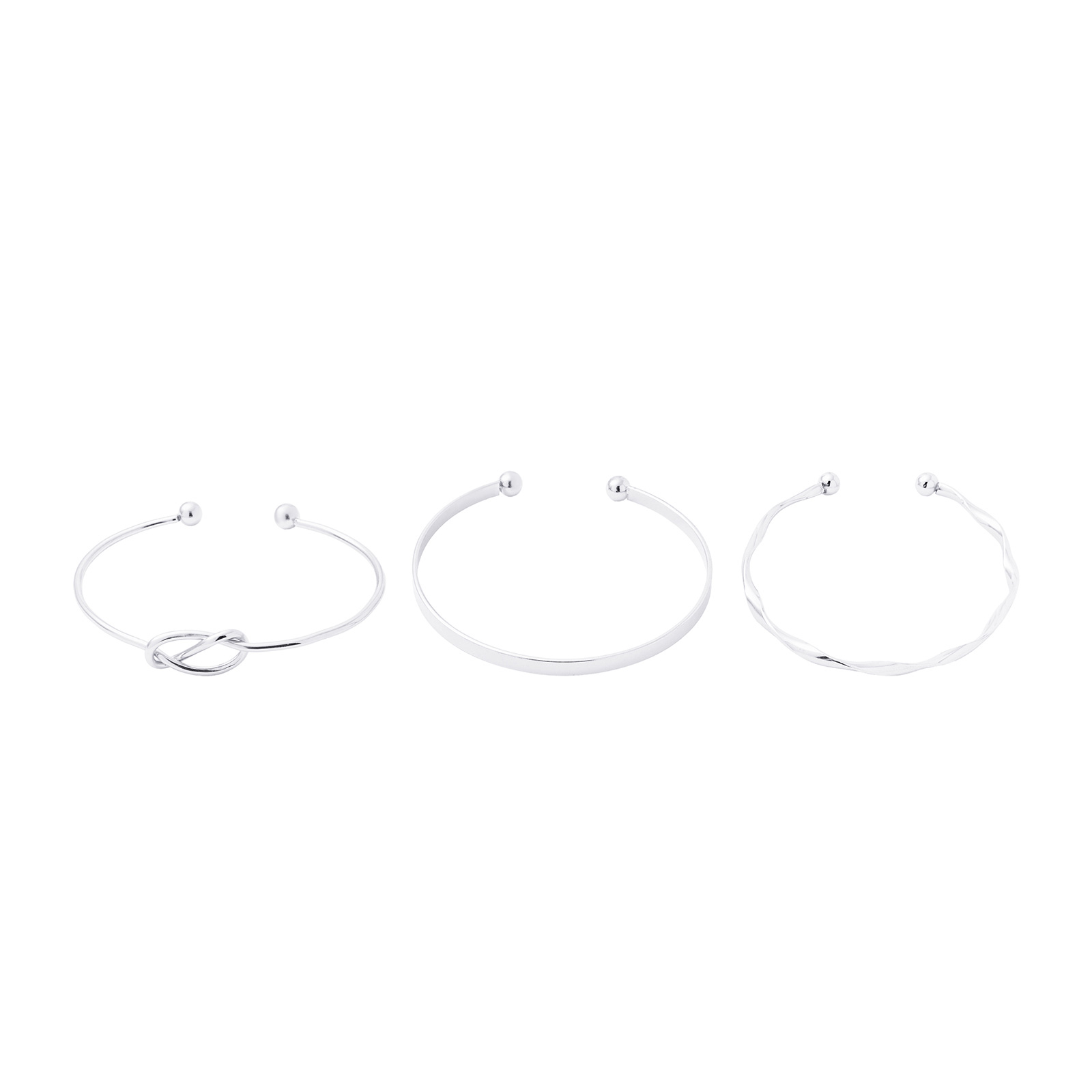 Silverfärgat armband, stela armringar i 3-pack - One size