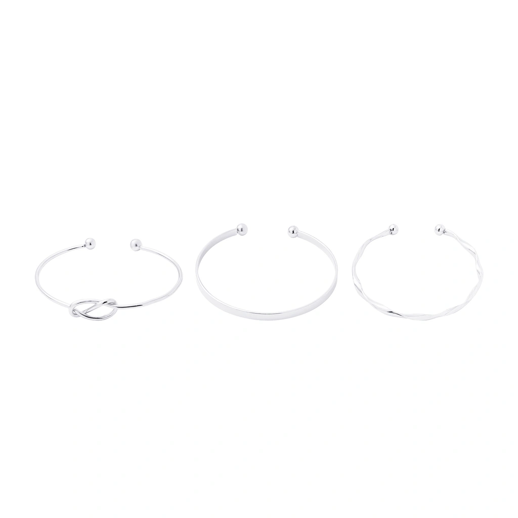 Silverfärgat armband, stela armringar i 3-pack - One size