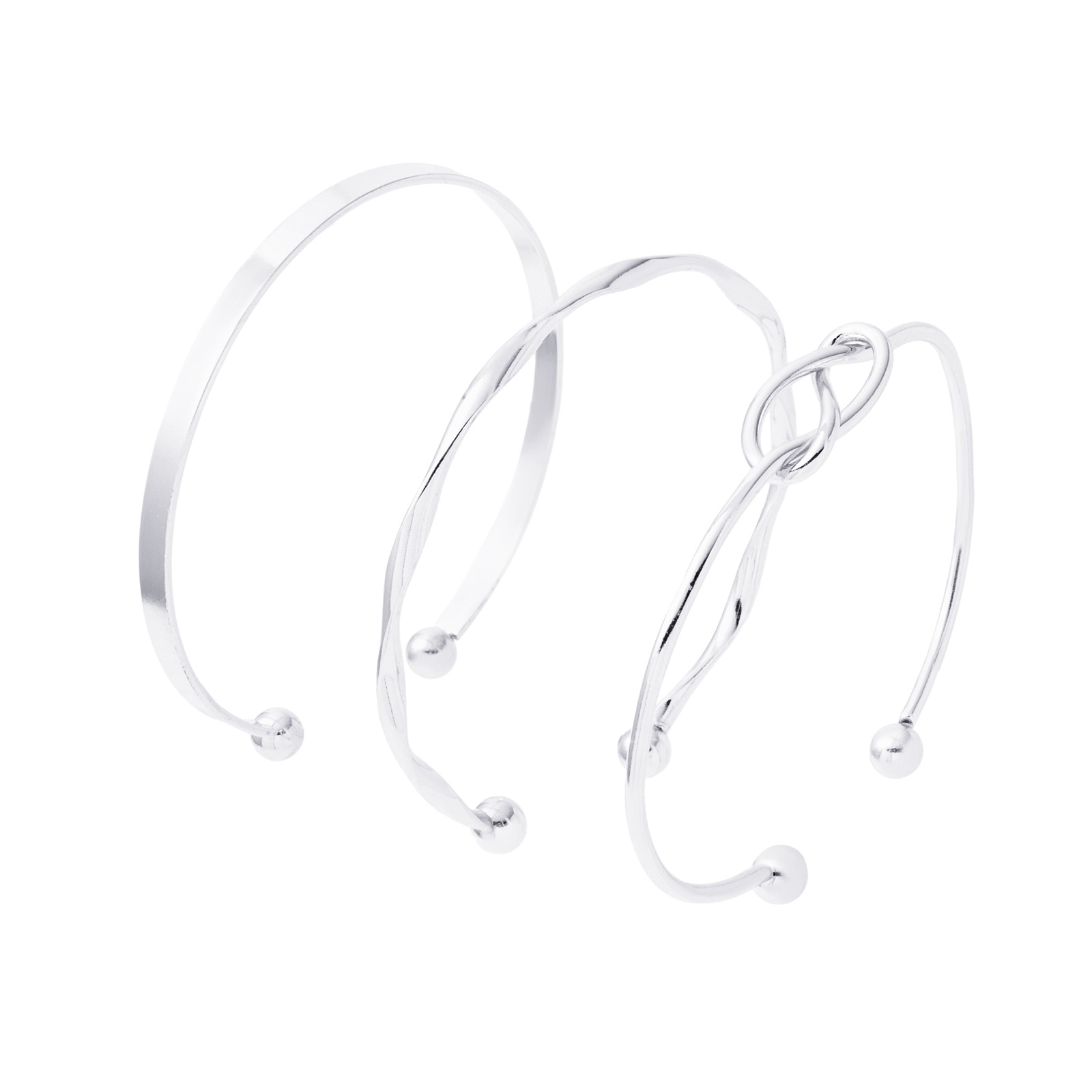 Silverfärgat armband, stela armringar i 3-pack - One size