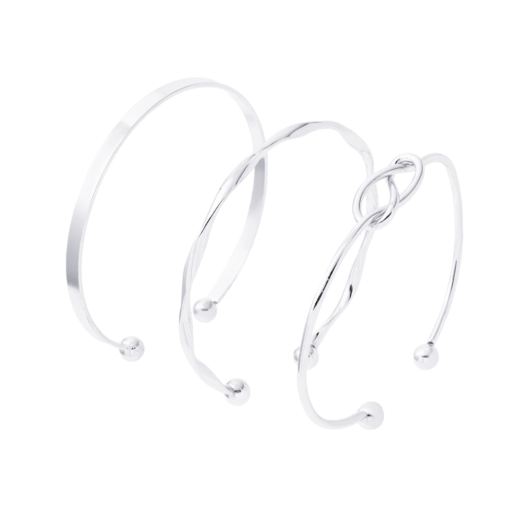 Silverfärgat armband, stela armringar i 3-pack - One size