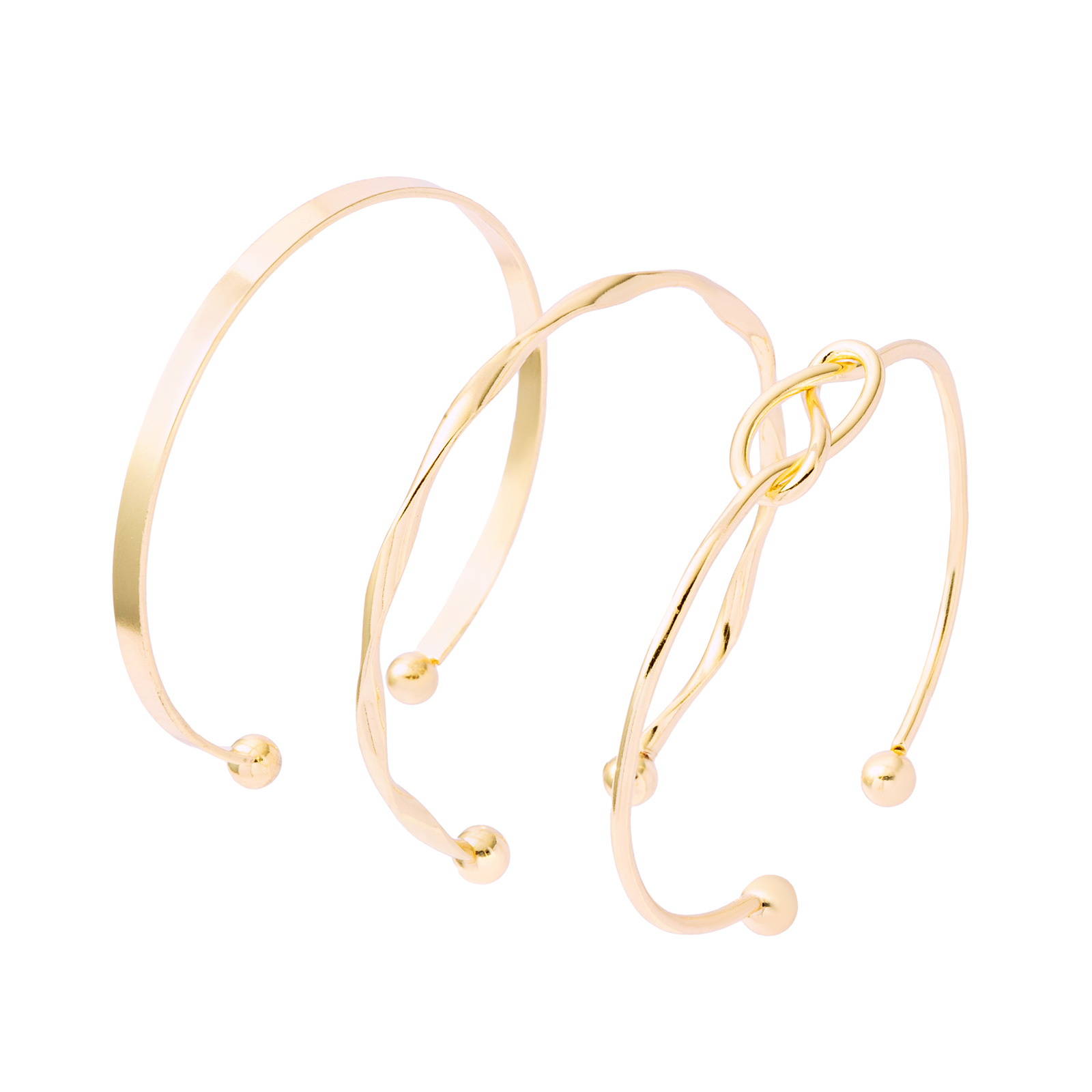Guldfärgat armband, stela armringar i 3-pack - One size