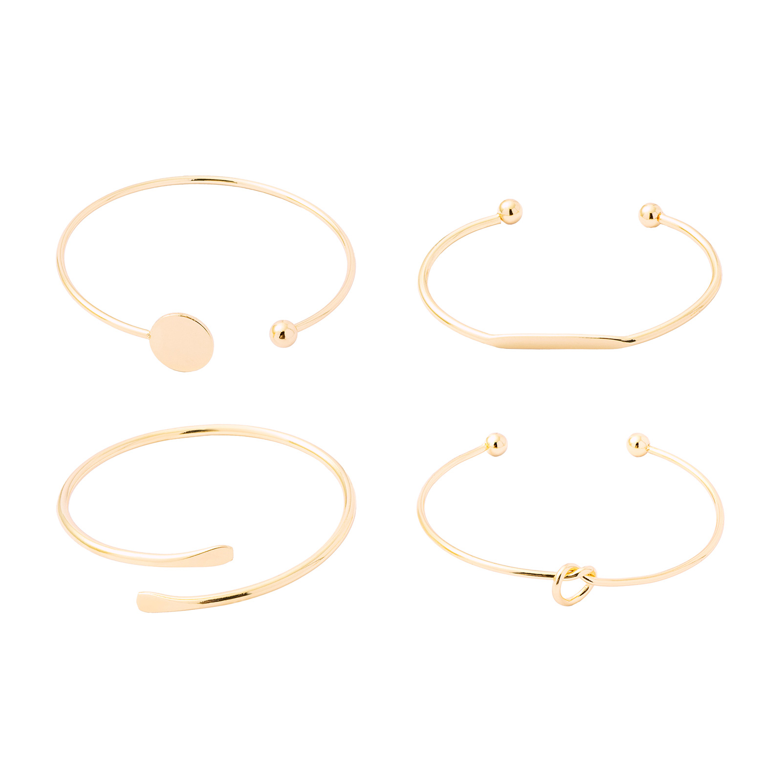 Guldfärgade armband, stela armringar i 4-pack - One size