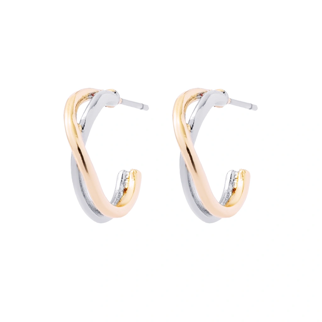Bicolorfärgade örhängen, hoops i korsad design - 1,5 cm