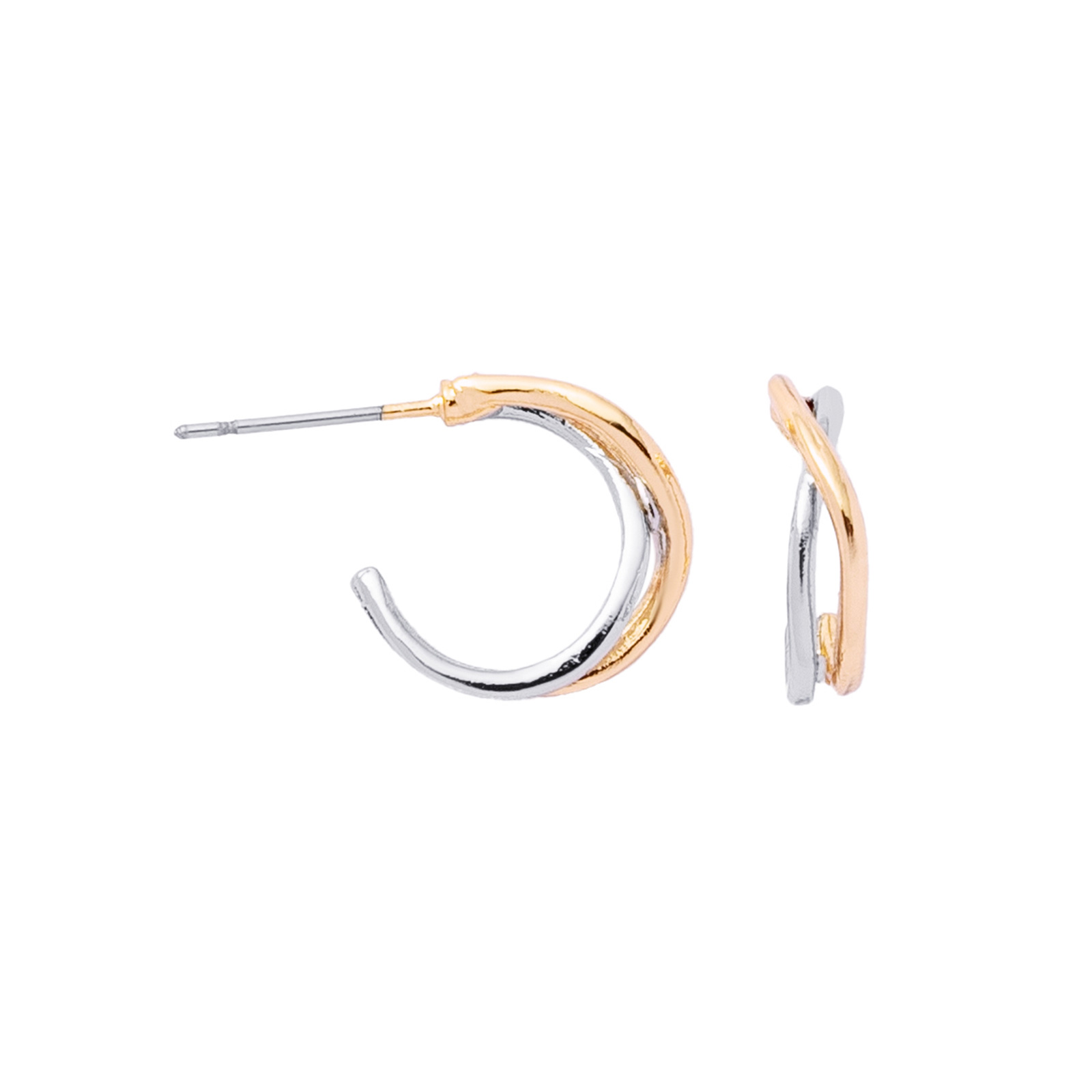 Bicolorfärgade örhängen, hoops i korsad design - 1,5 cm