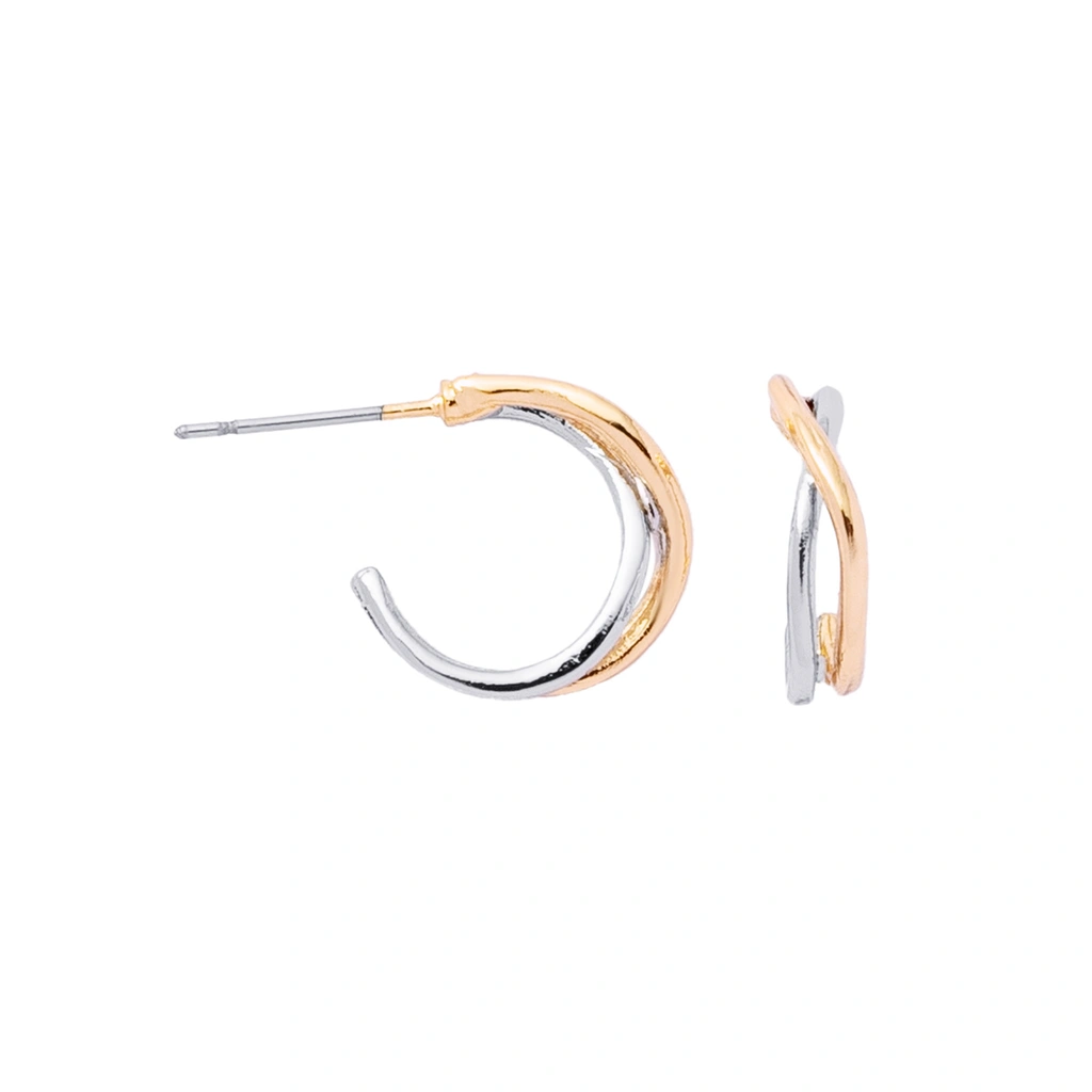 Bicolorfärgade örhängen, hoops i korsad design - 1,5 cm
