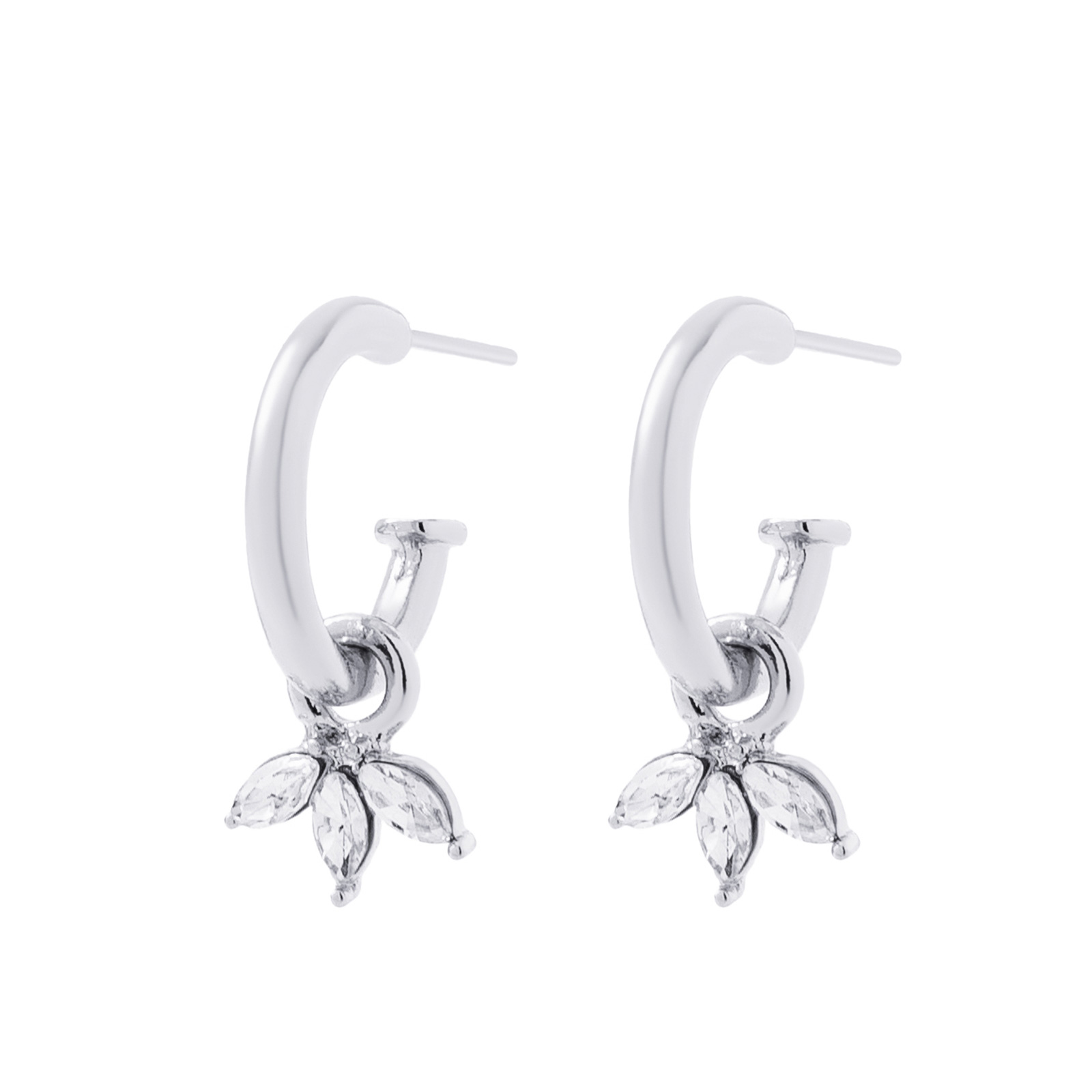 Silverfärgade örhängen, hängande blad av glasstenar - 2 cm
