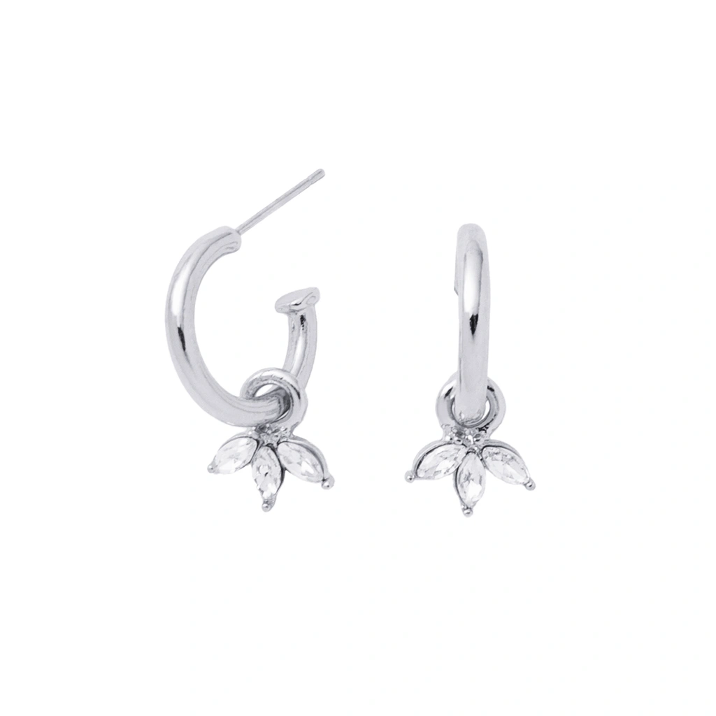 Silverfärgade örhängen, hängande blad av glasstenar - 2 cm