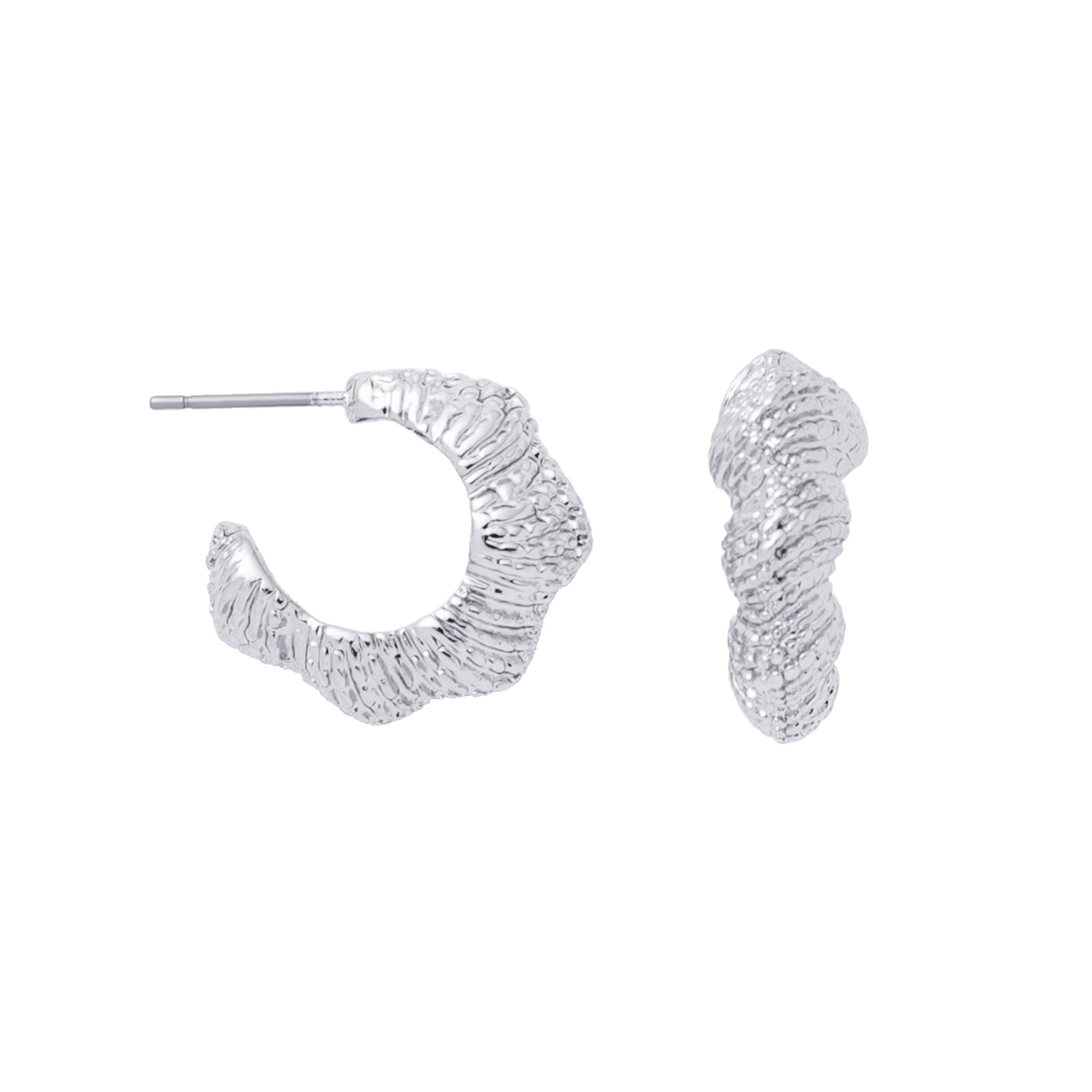 Silverfärgade örhängen, hoops med strukturerad yta - 1,5 cm