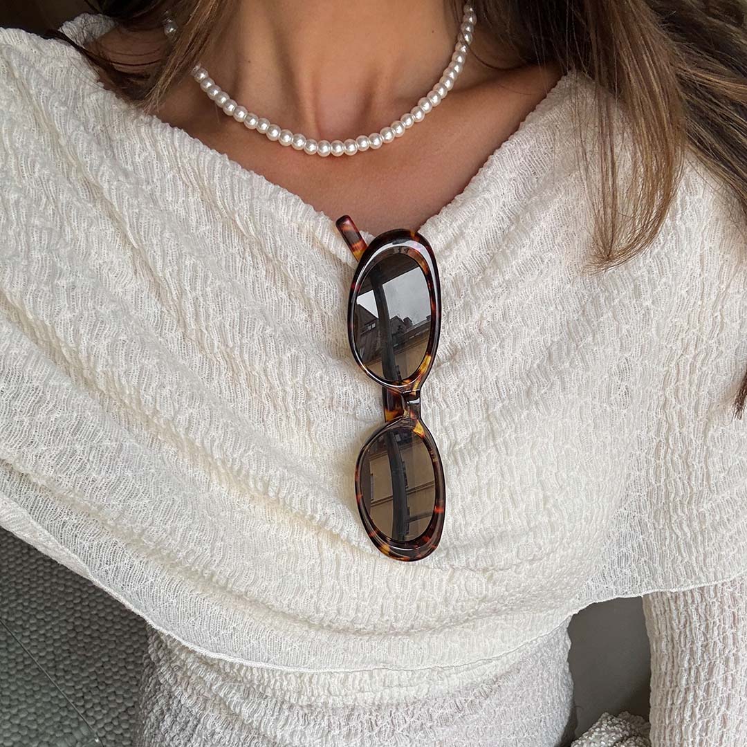 Pärlhalsband - vita pärlor, 40+6cm