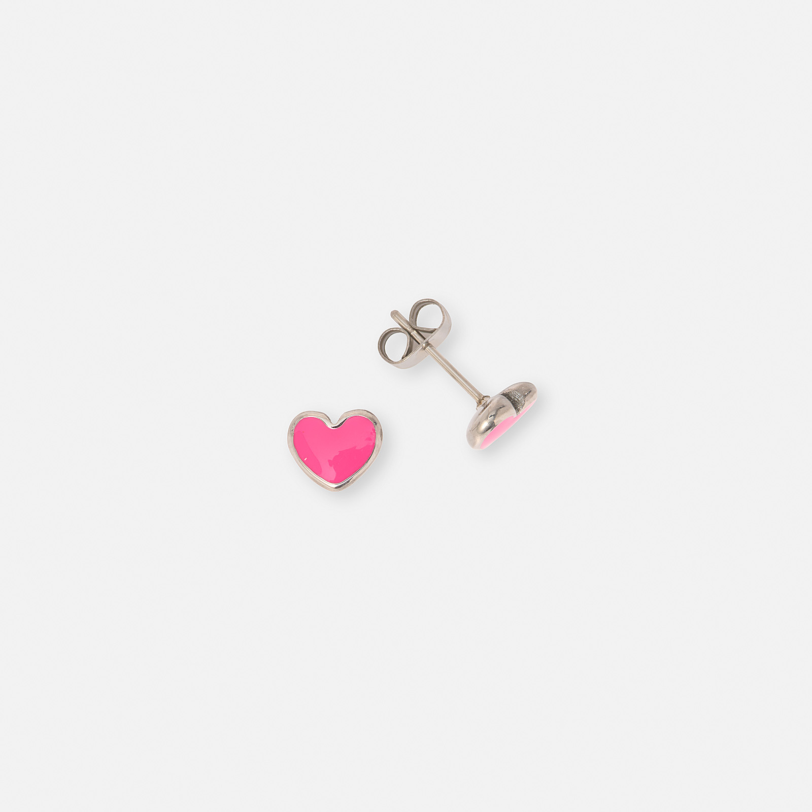 Örhängen i stål med rosa emalj - hjärta, 8x7 mm