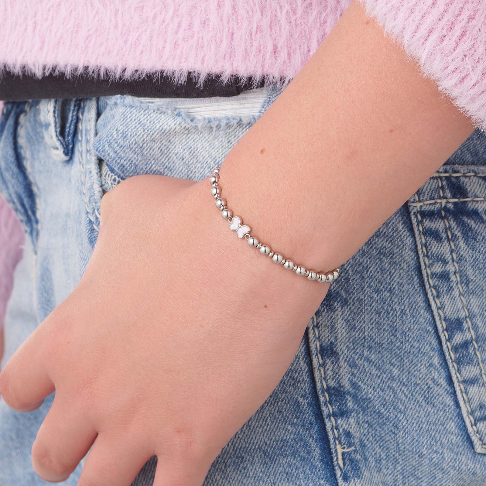 Armband i stål - elastiskt med fjäril, 13 cm