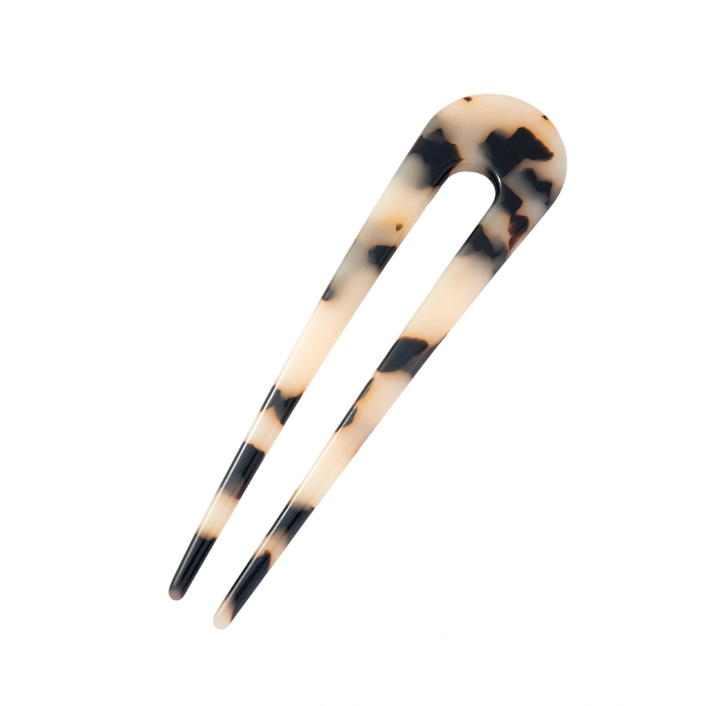 Beigefärgad hårnål, sköldpaddsmönstrad French Pin – 11x3 cm