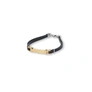 Guldfärgat armband, ID-bricka med svart läder - 19+2,5 cm