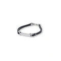 Silverfärgat armband, ID-bricka med svart läder - 19+2,5 cm