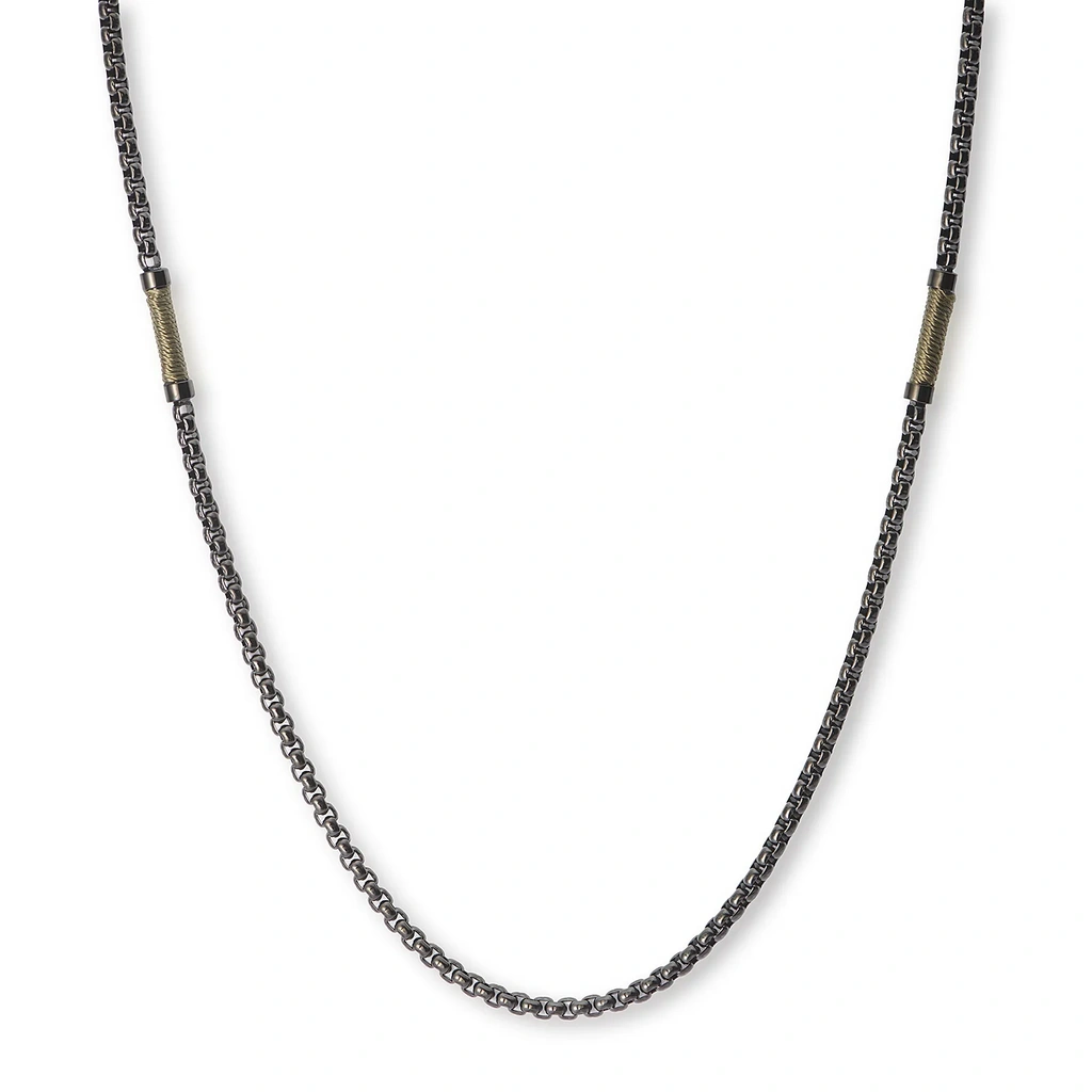 Stålhalsband för herr, svart boxkedja 4 mm med grön tråd - 55+5 cm