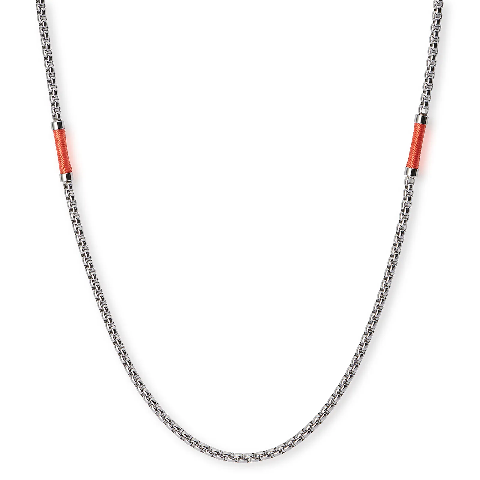 Stålhalsband för herr, boxkedja med orange tråddetaljer - 55+5 cm
