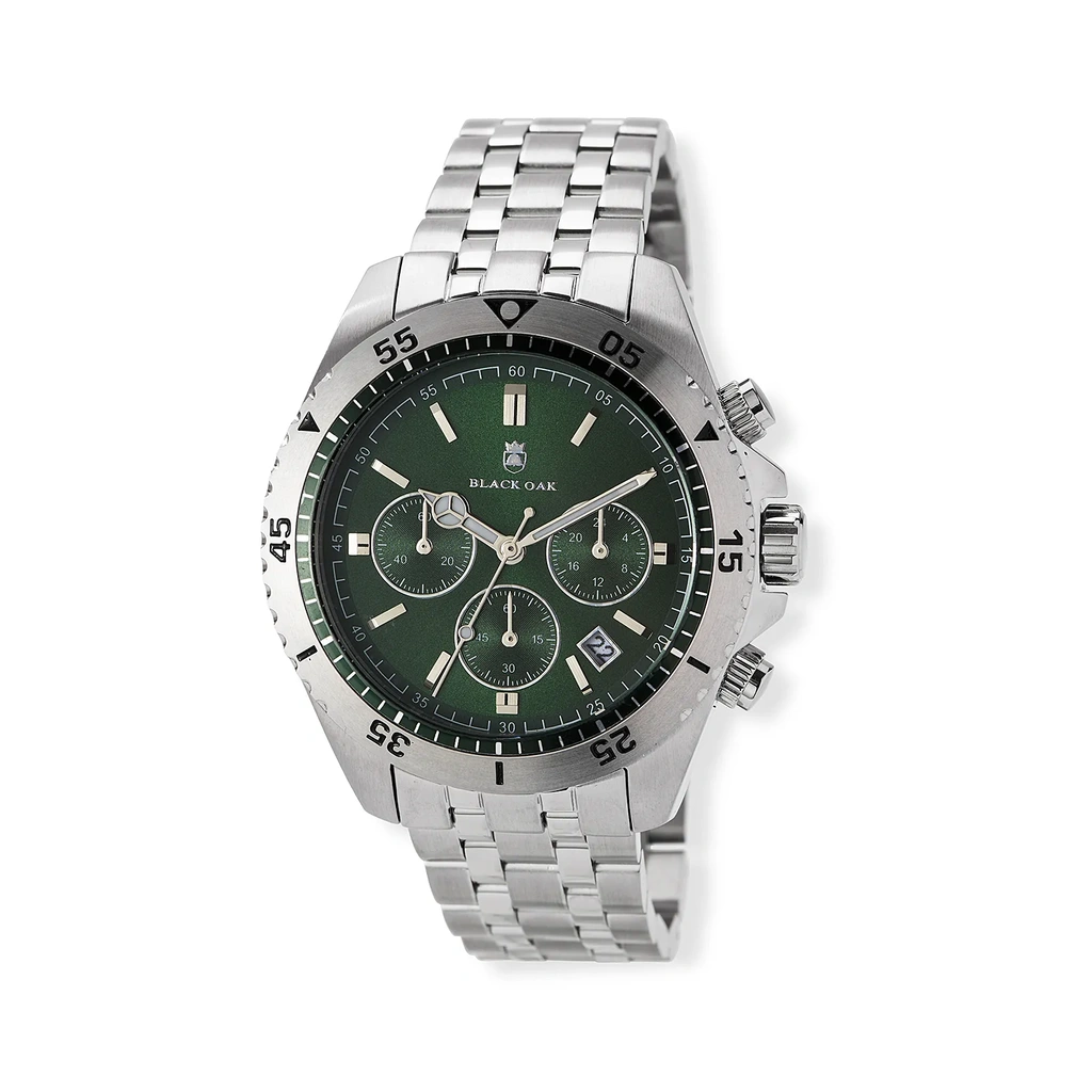 Black Oak herrklocka grön/silver, metallband - B88004-432