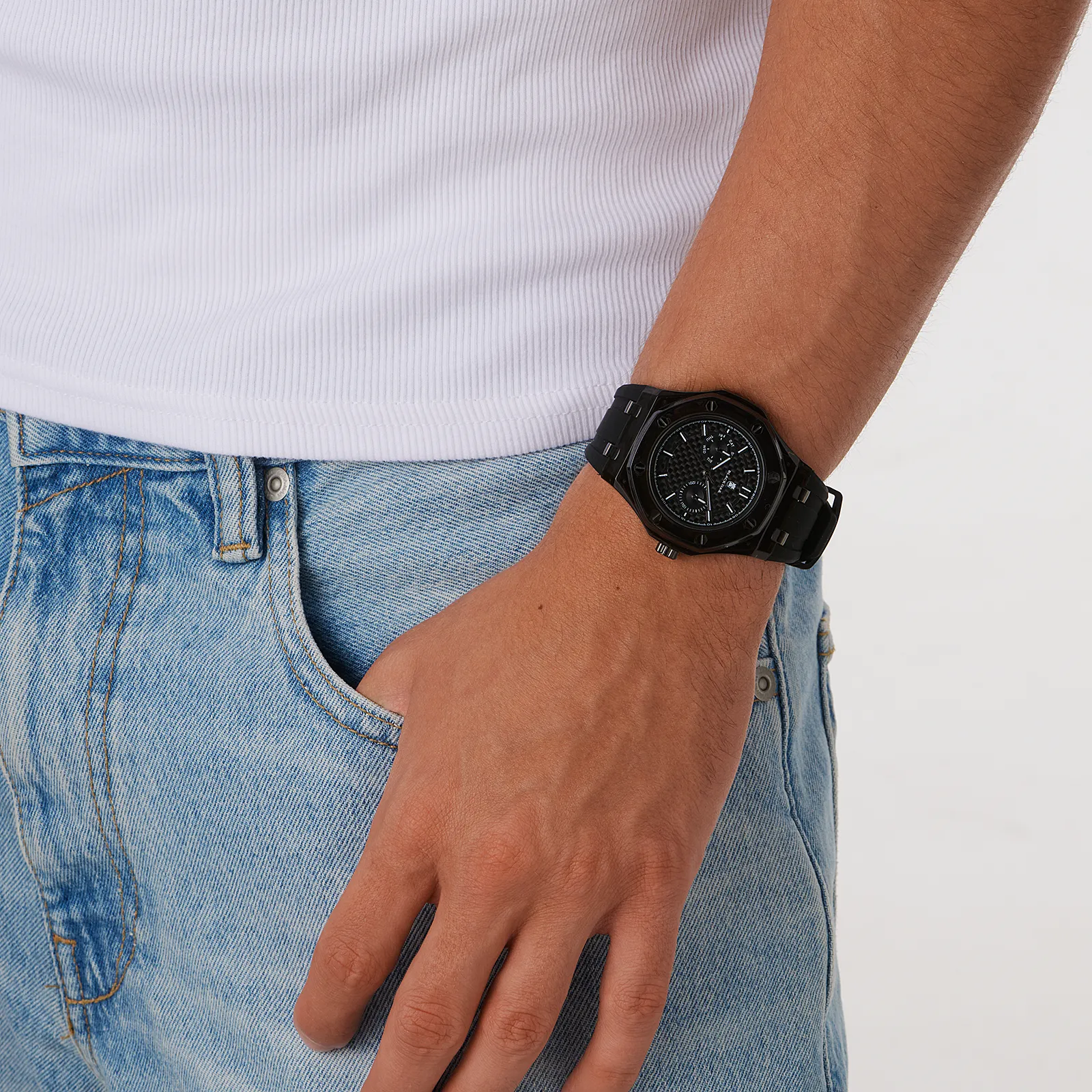 Black Oak herrklocka svart, gummiband - B88461-237