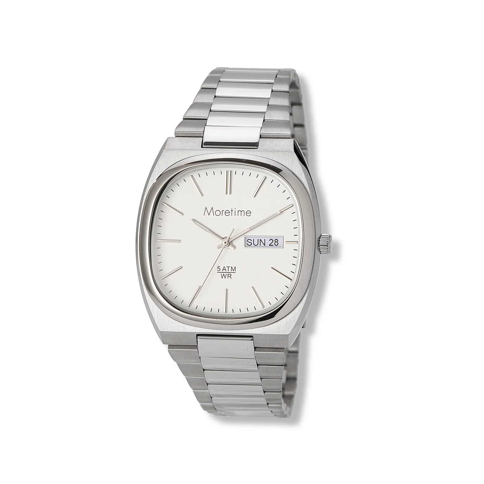 Moretime damklocka vit/silver, metallband - M44743-132