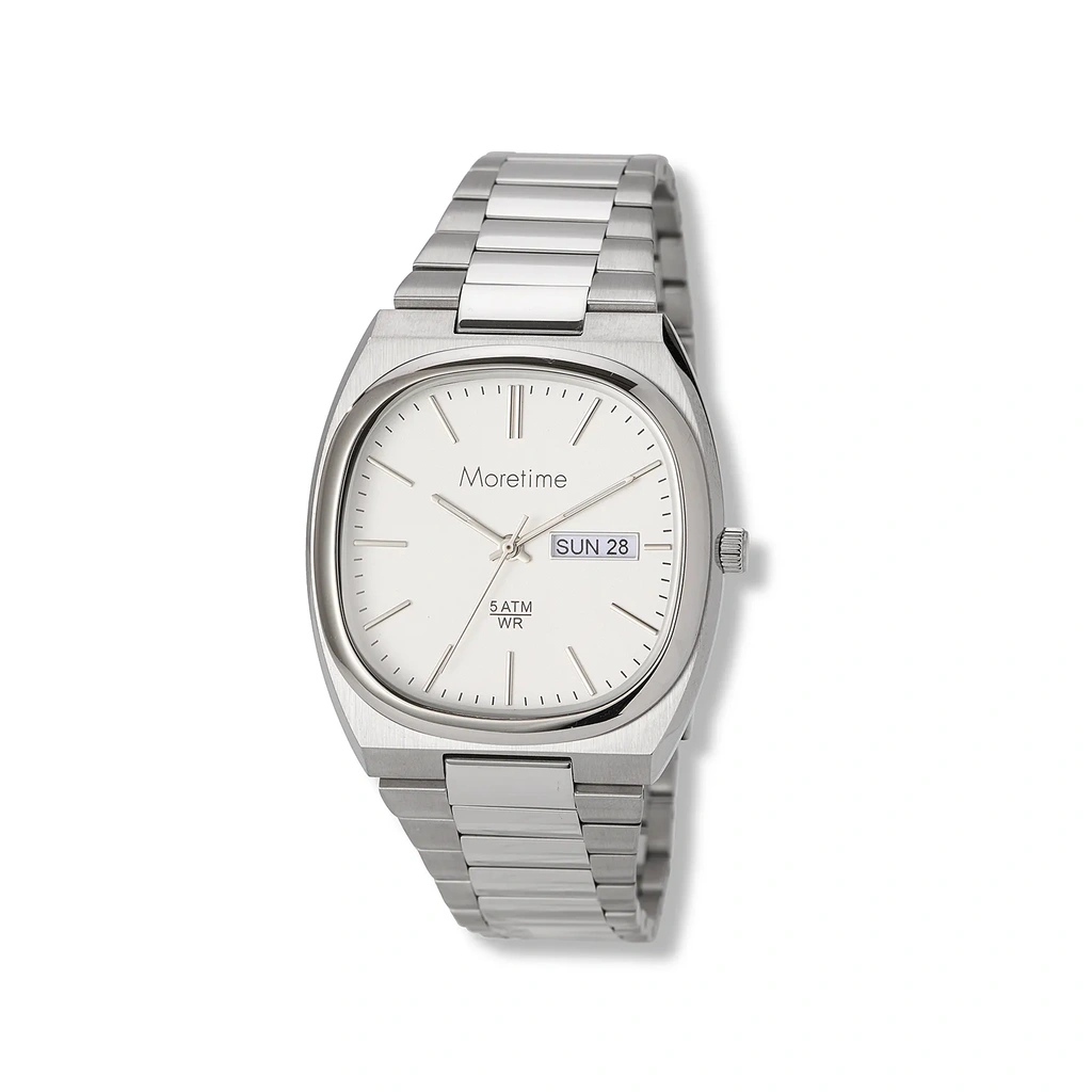 Moretime damklocka vit/silver, metallband - M44743-132