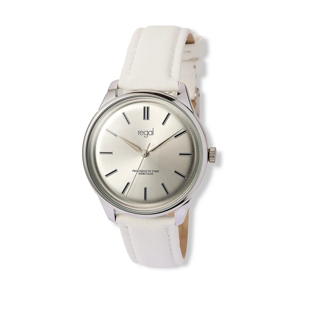 Regal herrklocka vit/silver, vitt band - R25061-631