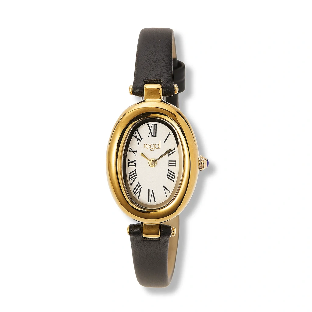 Regal damklocka vit/guld, svart band - R11038-127