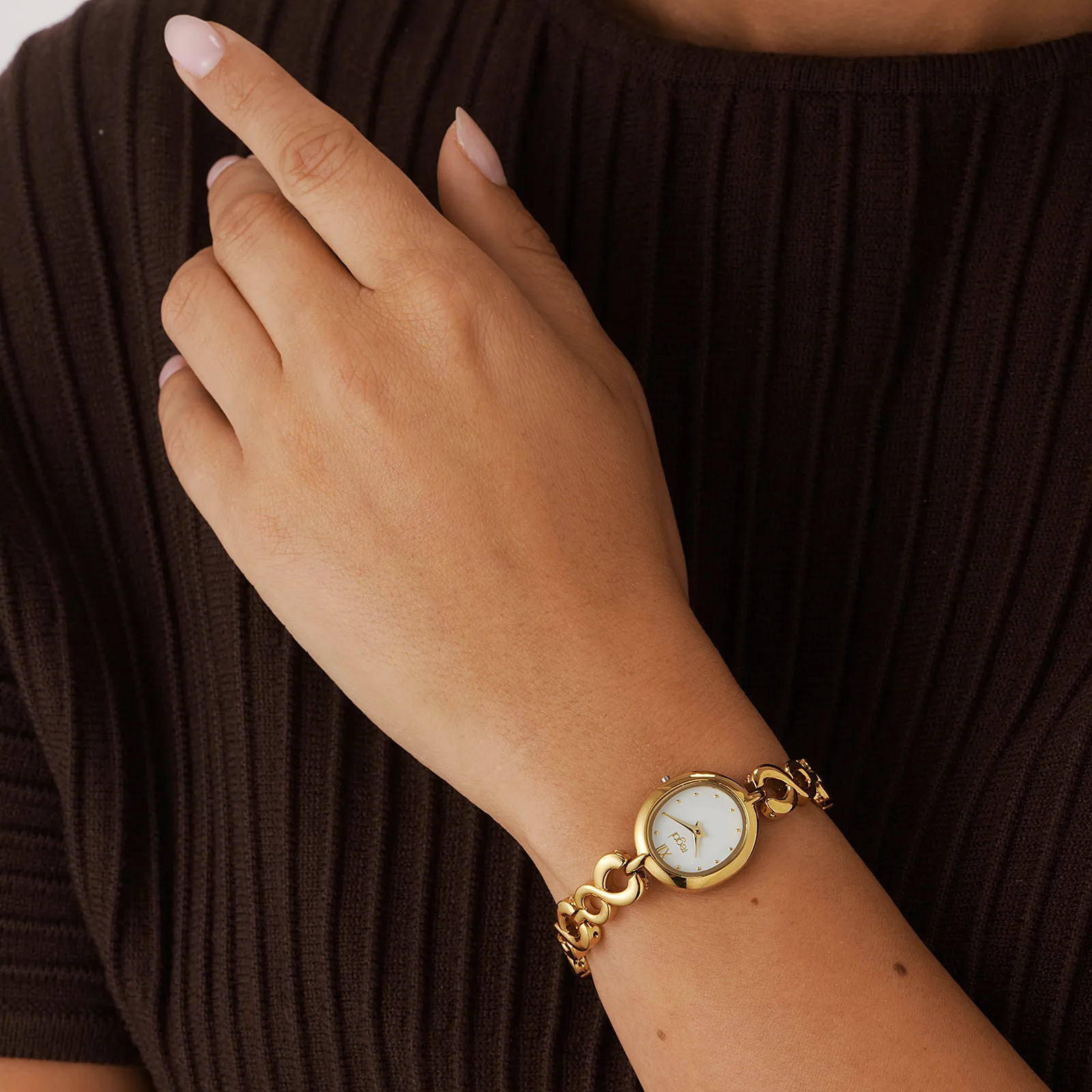 Regal damklocka guld/vit, metallband - R25078-142