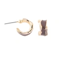 Guldfärgade örhängen hoops, brun och beige emalj - 1,5cm