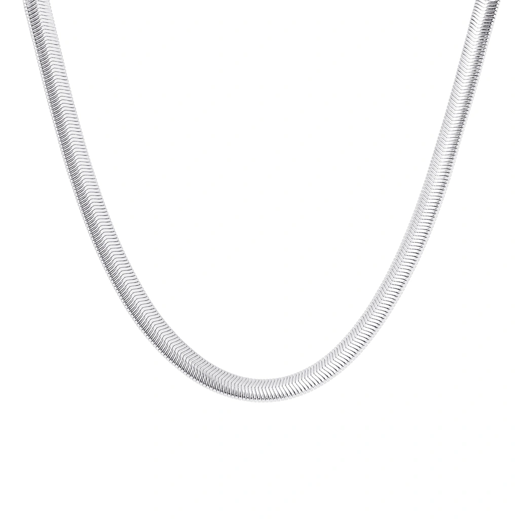 Silverfärgat halsband, bred ormlänk 7mm - 42+5cm